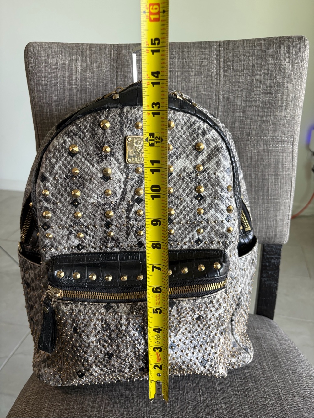 MCM Visetos Studded Mini Backpack - Black & Beige Snakeskin - Picture 6 of 13